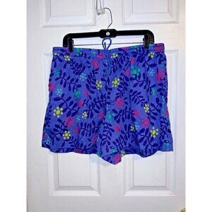 Gudrun Sjoden Womens Purple Floral Cotton Elastic Waist Shorts Size L